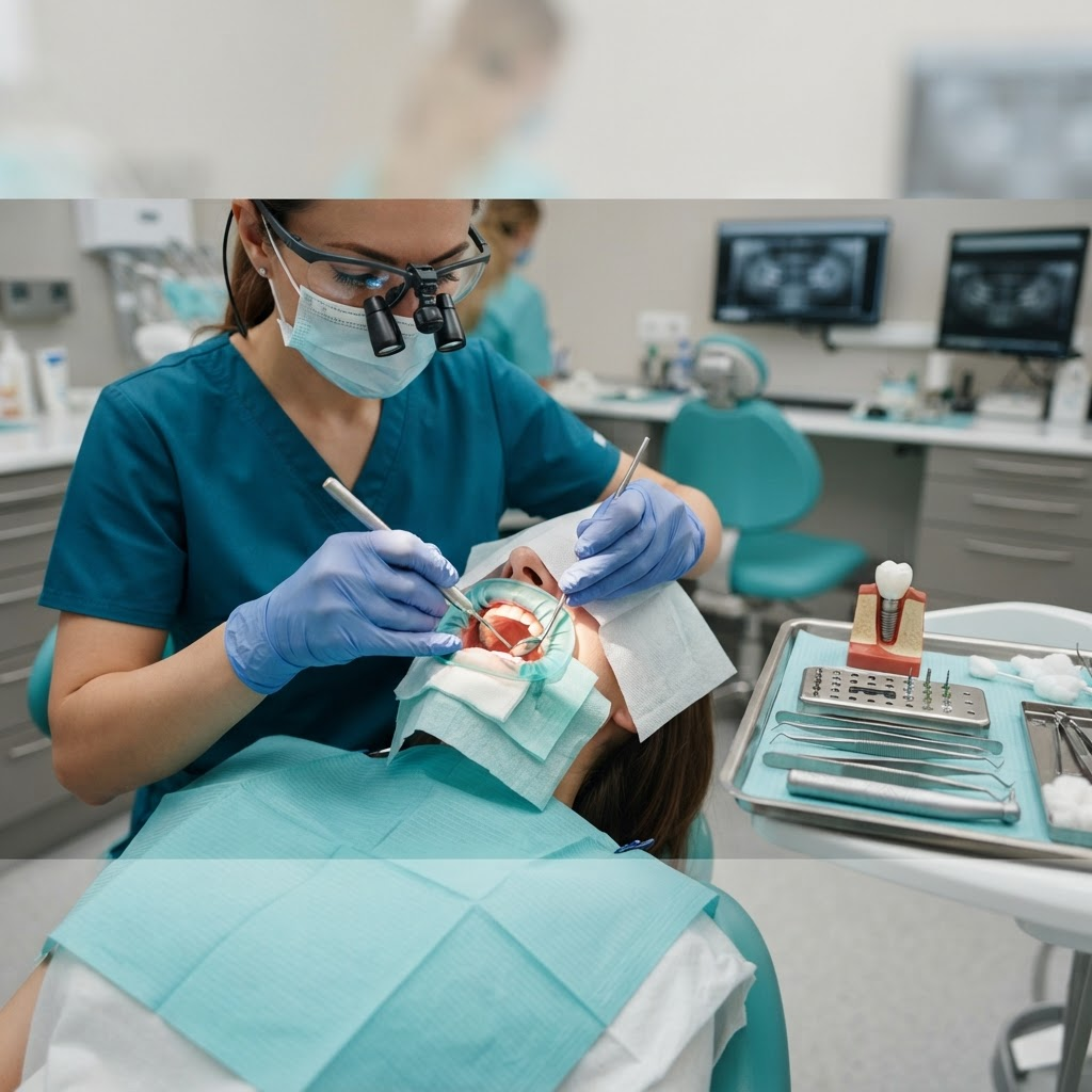 Close-up of dental implant treatment and dental care
